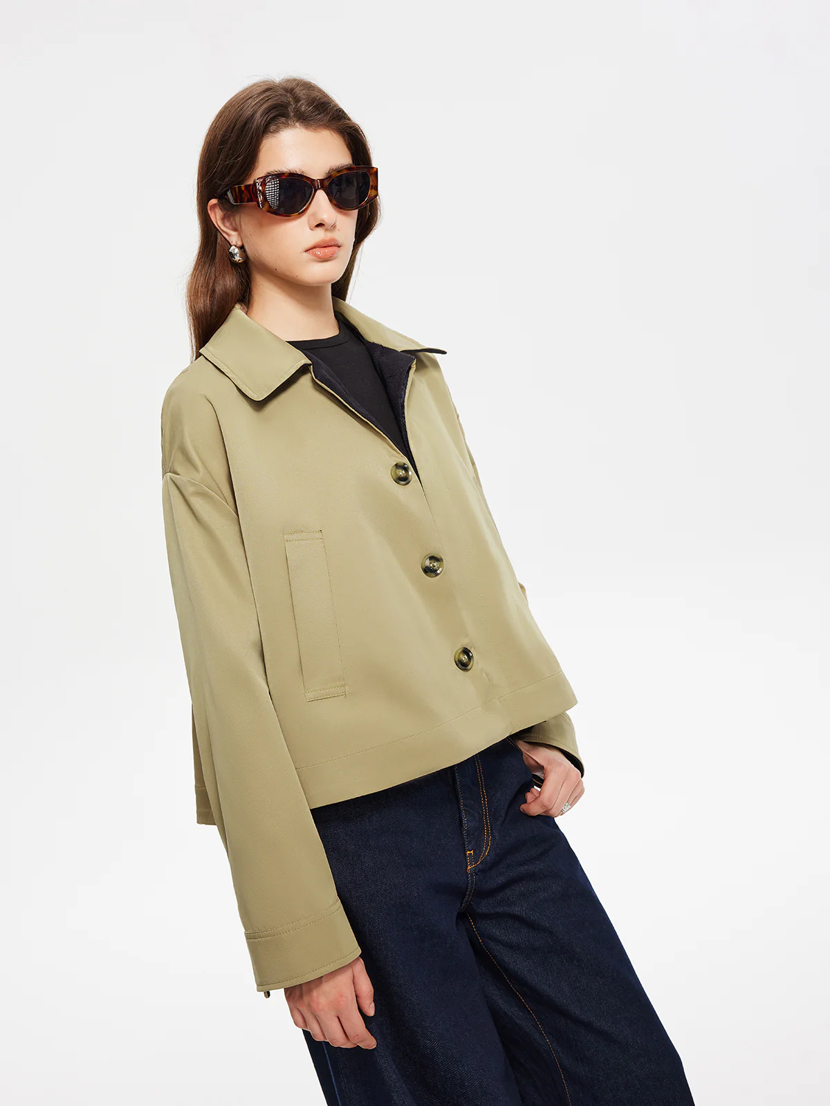 Contrast Belt Button Trench Coat - Image 3