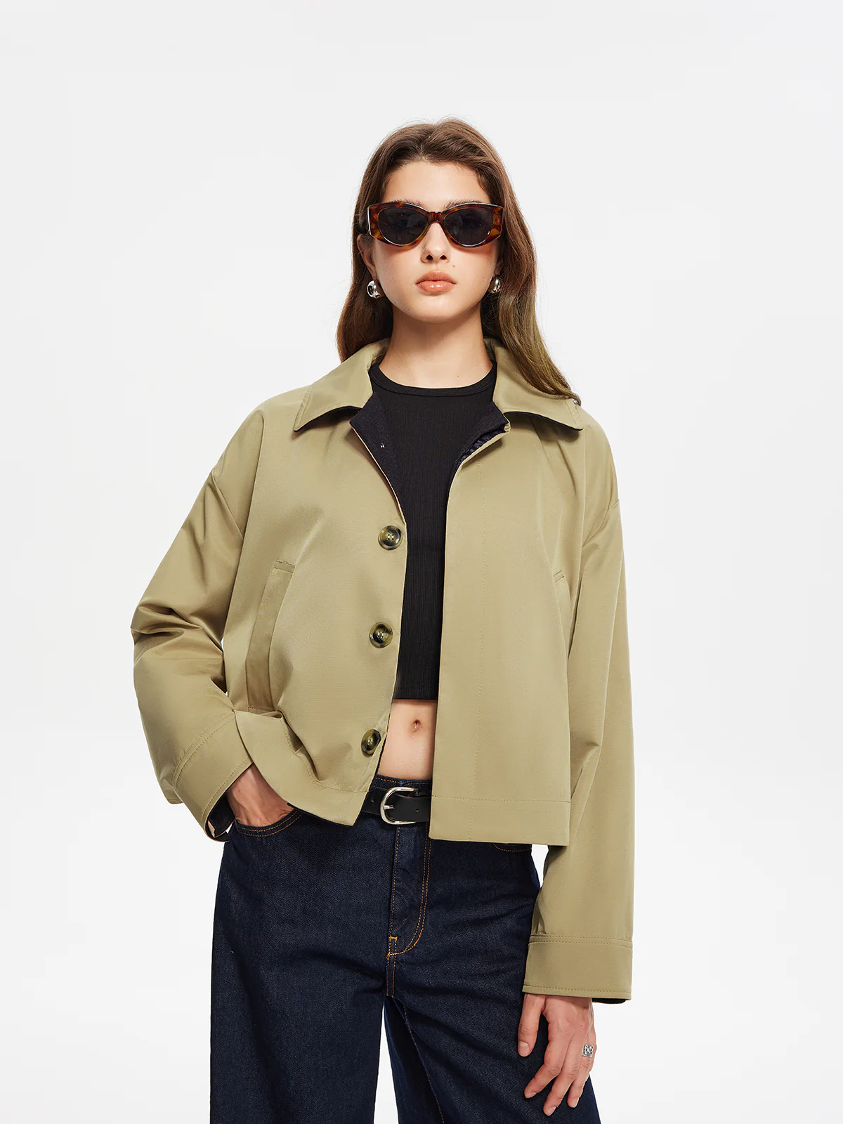 Contrast Belt Button Trench Coat - Image 4
