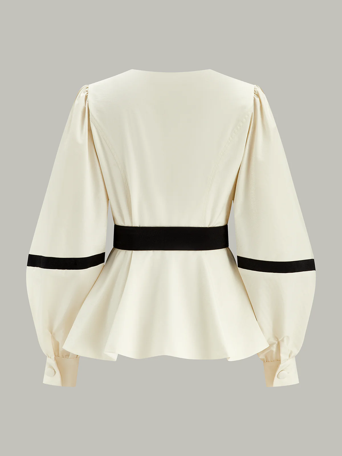 Contrast Belted Balloon Sleeve Shirt - Image 3