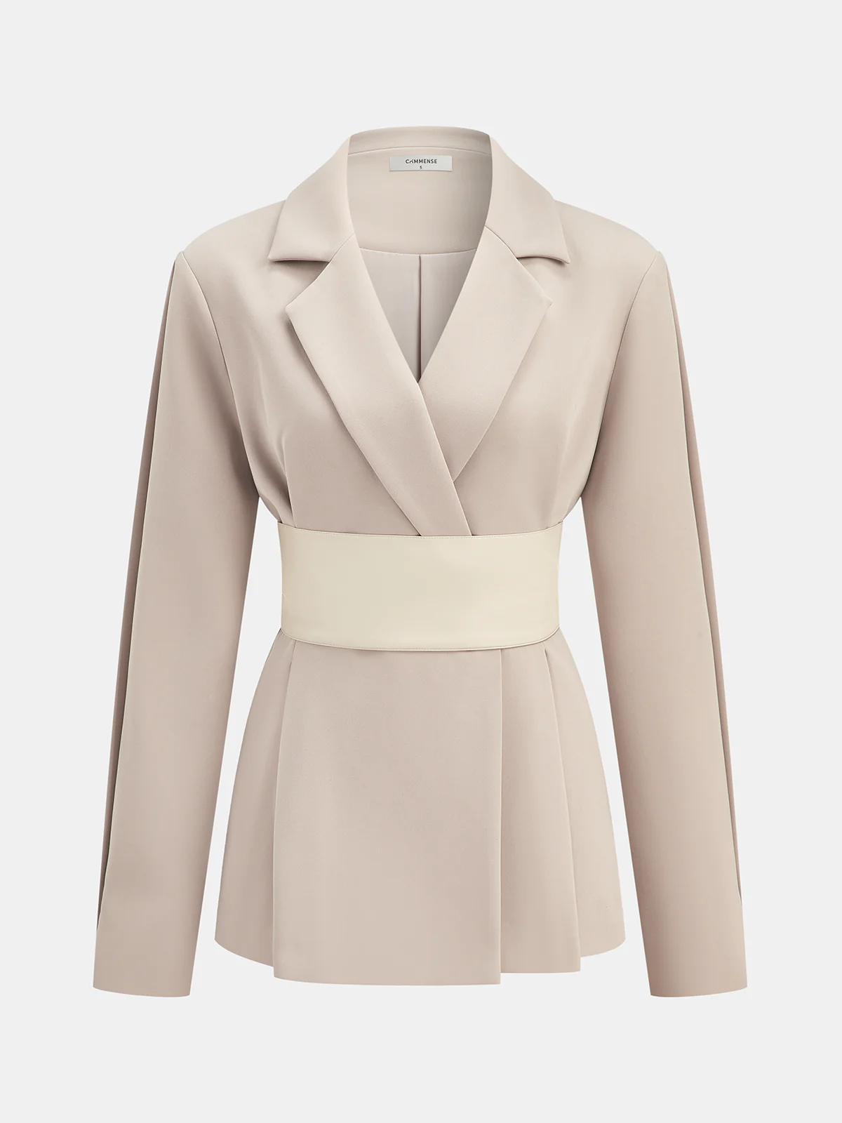 Contrast Belted Waist Lapel Blazer