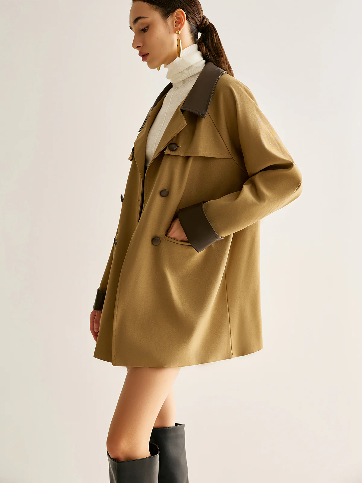 Contrast Binding Button Trench Coat - Image 2