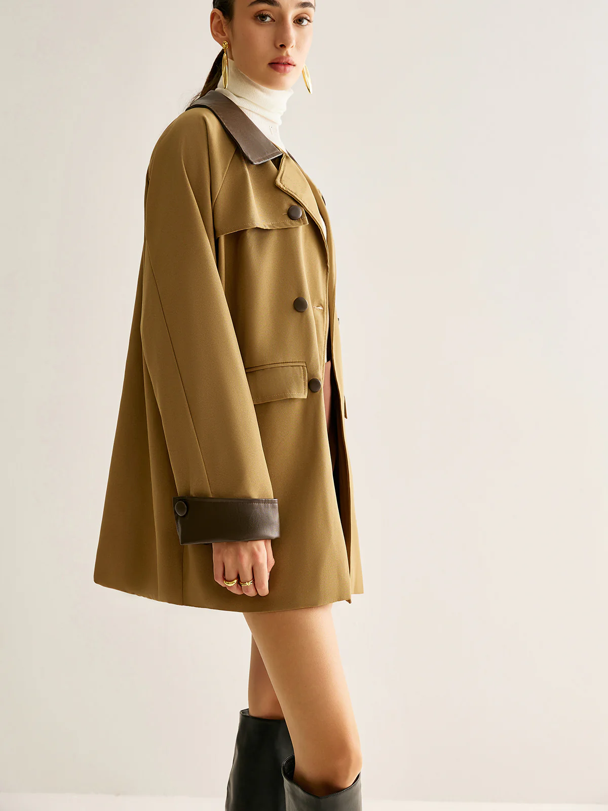 Contrast Binding Button Trench Coat - Image 3