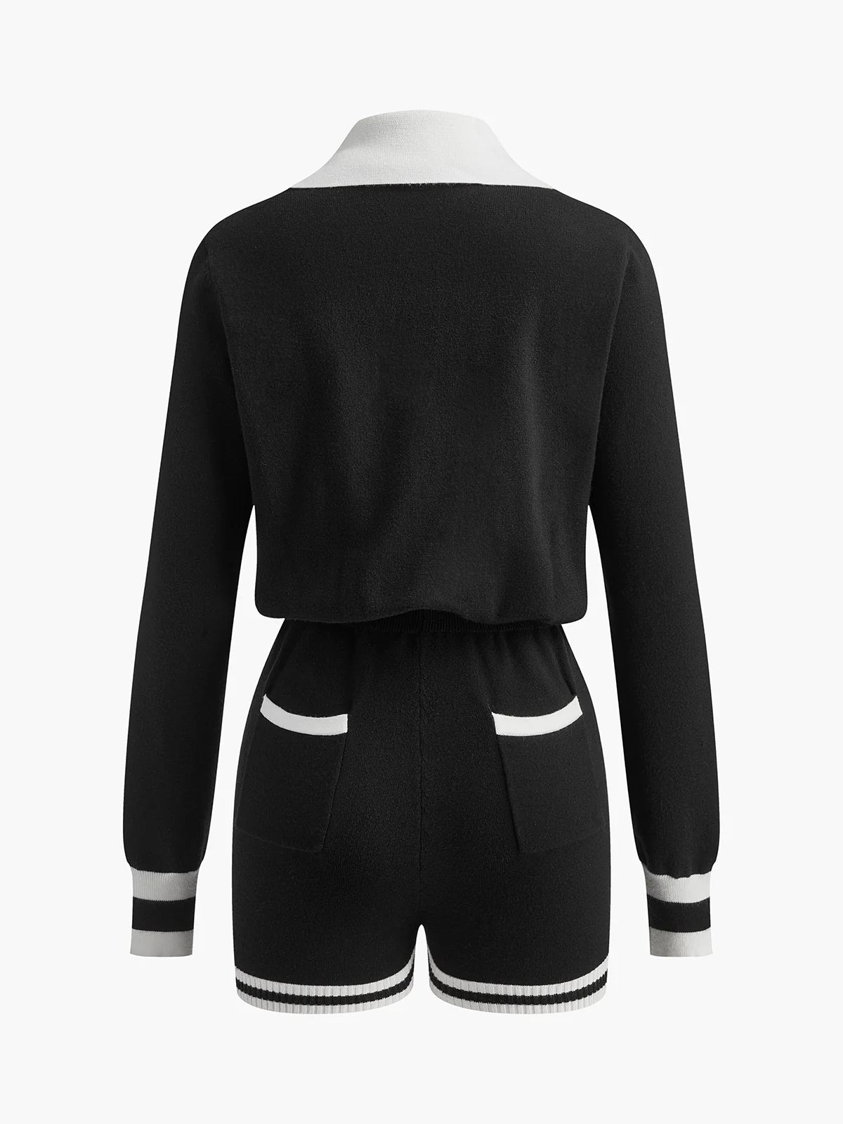 Contrast Binding V-Neck Knit Jumpsuits - Image 2