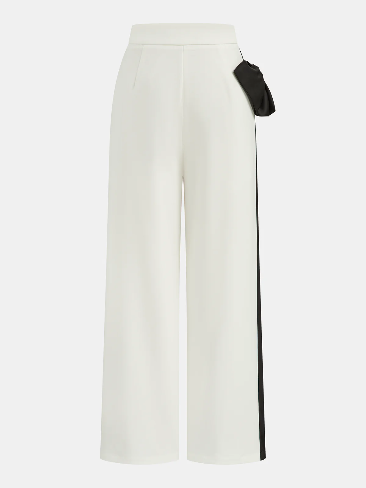 Contrast Bow Asymmetrical Wide-Leg Pants - Image 3