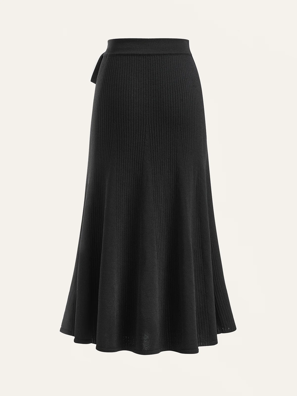 Contrast Bow Belt Ribbed Knit Midi Skirt - Image 2
