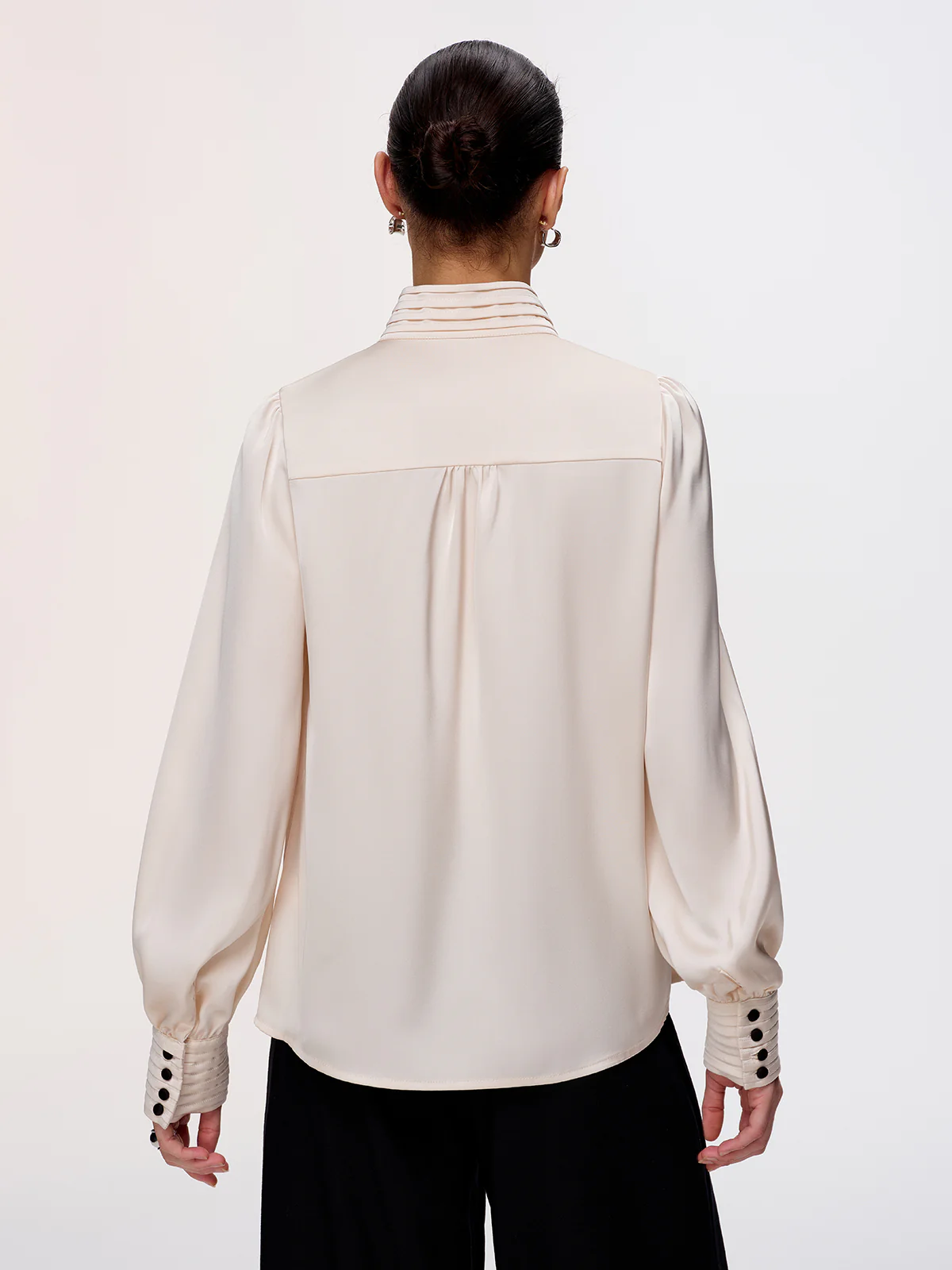 Contrast Button Satin Stand-Collar Blouse - Image 5