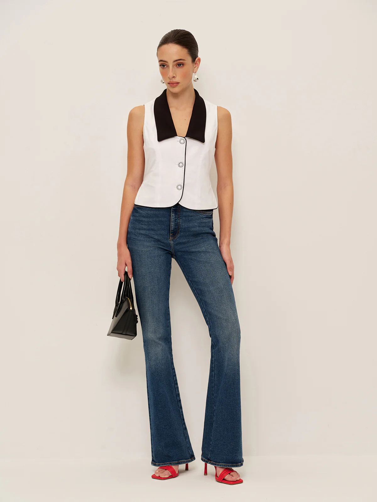 Contrast Collar Button-Up Vest With Back Bow - Image 3