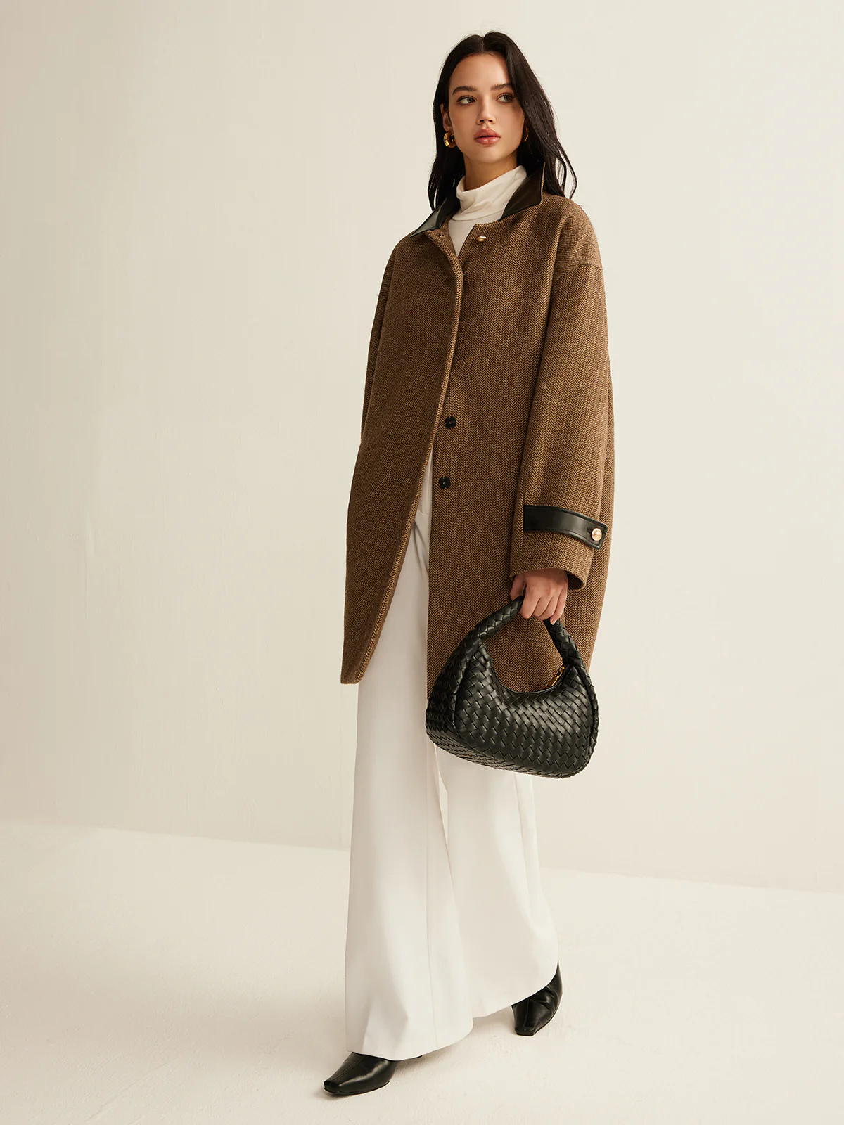 Contrast Collar Button Wool Coat - Image 2