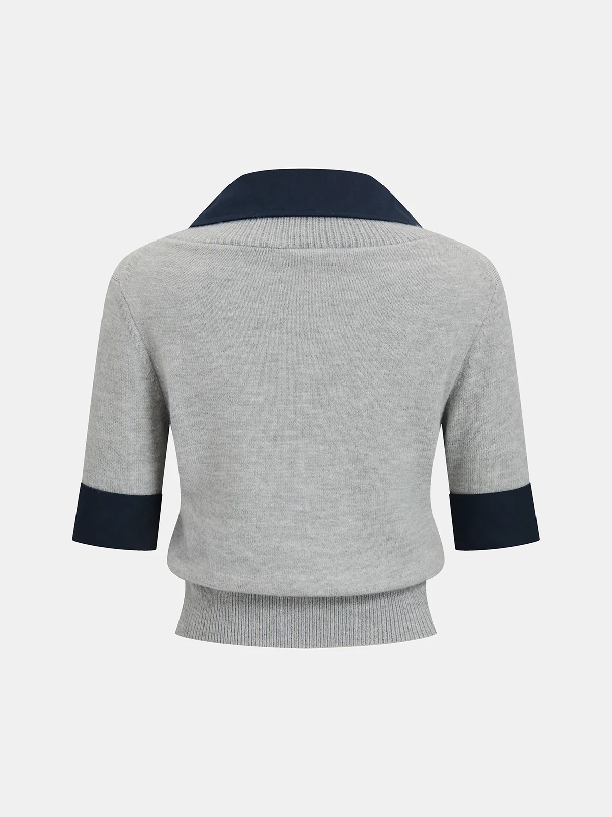Contrast Collar Elbow Sleeve Knit Top - Image 3