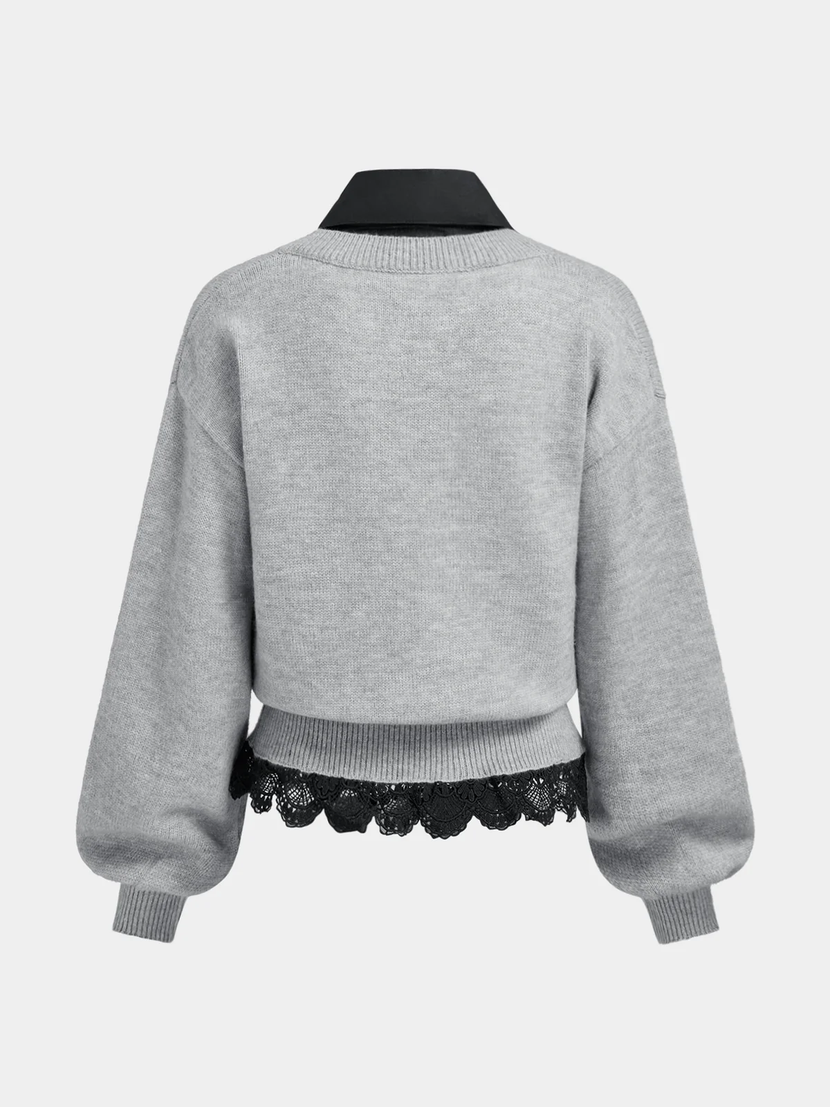 Contrast Collar Lace Hem Sweater - Image 2