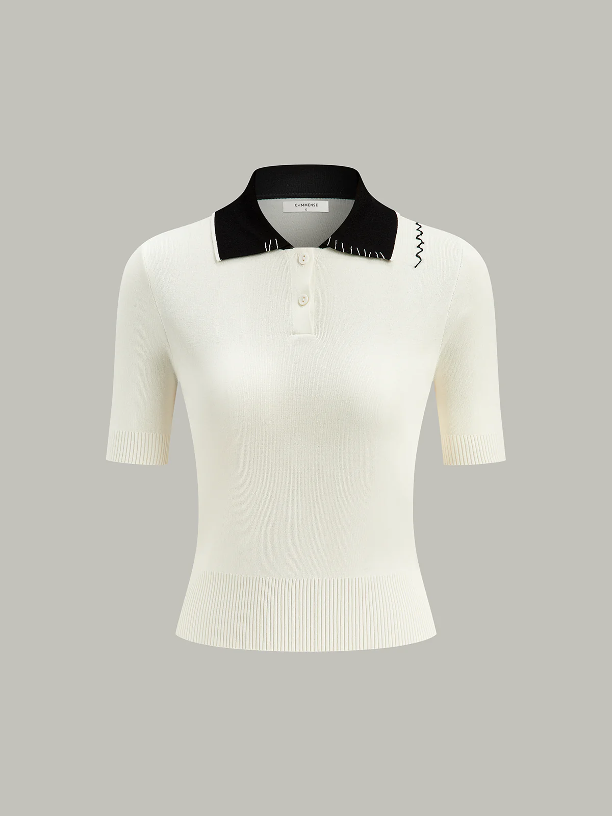 Contrast-Collar Polo Knit Top - Image 2