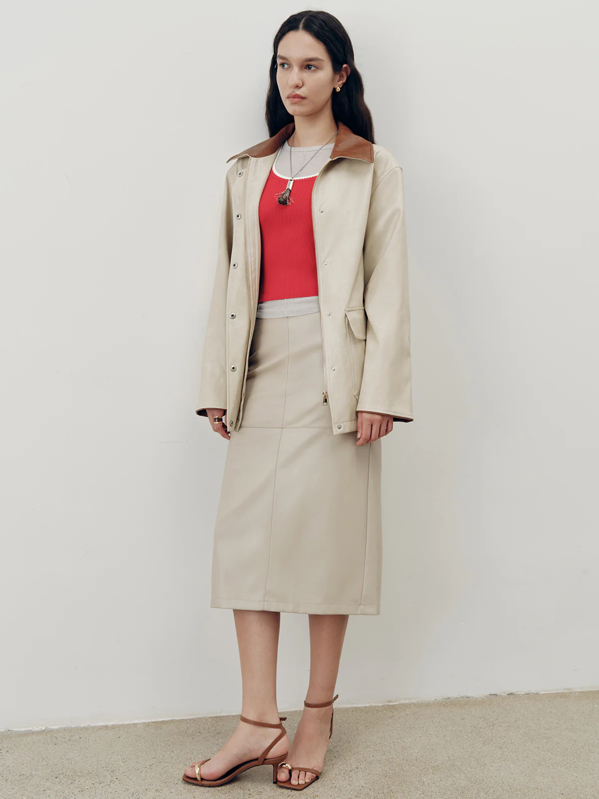 Contrast Collar PU Leather Jacket - Image 2