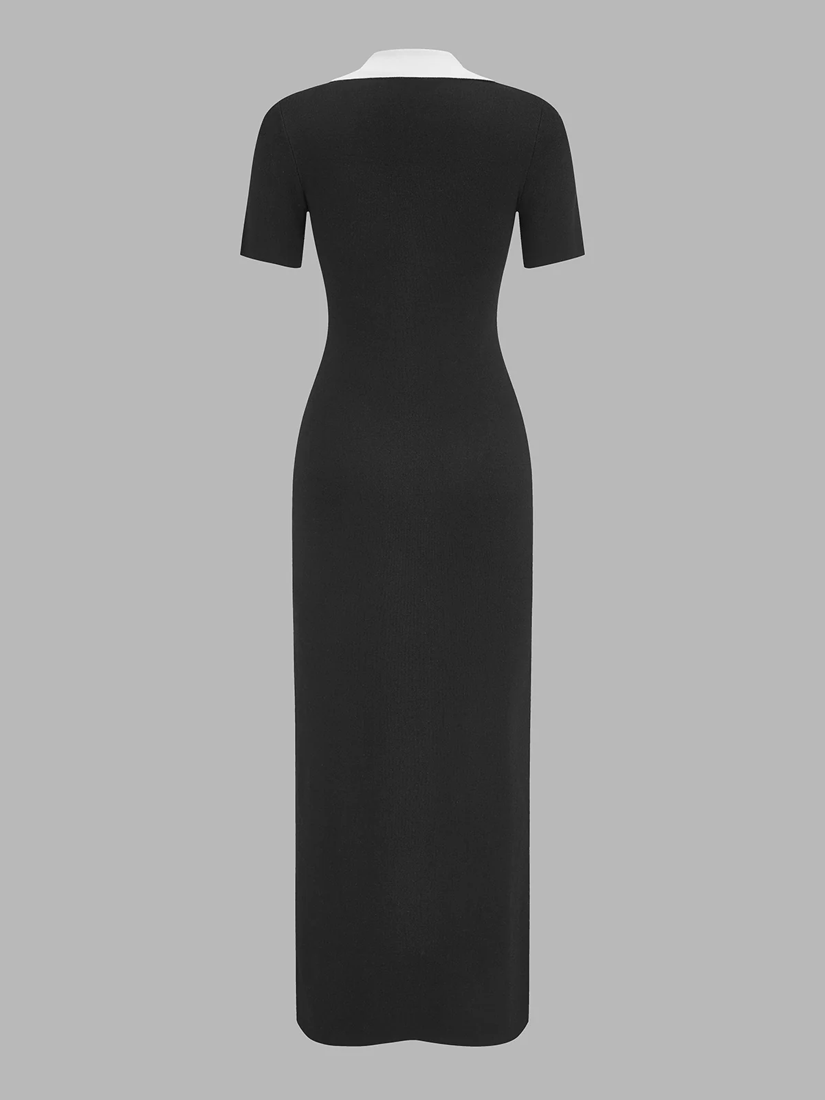 Contrast Collar Short Sleeve Knit Maxi Dress - Image 3