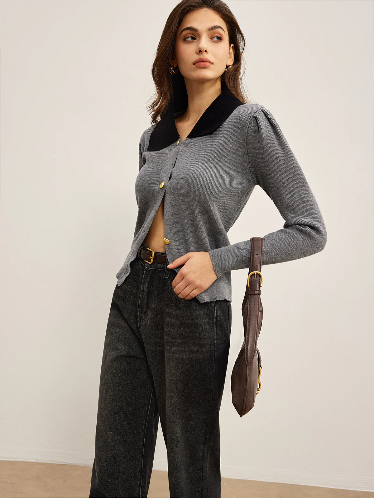 Contrast Collar Slim Button Cardigan - Image 5