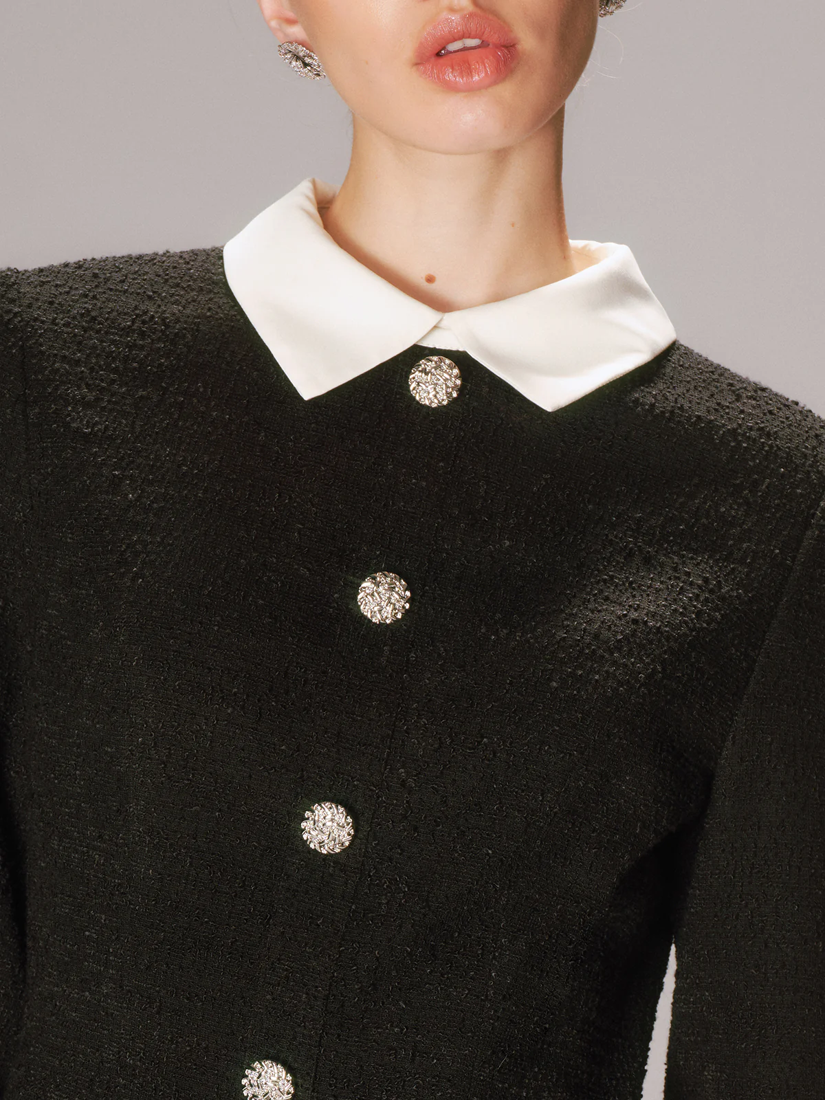 Contrast Collar Tweed Mini Dress - Image 3