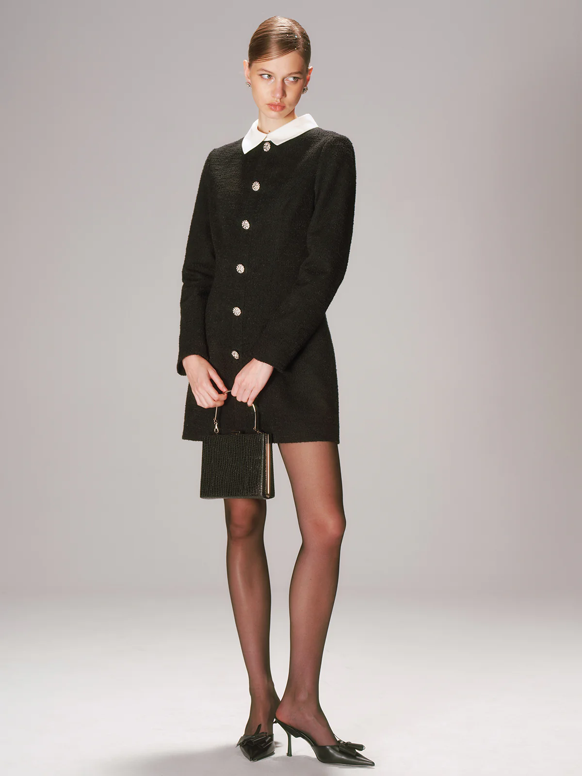 Contrast Collar Tweed Mini Dress - Image 4