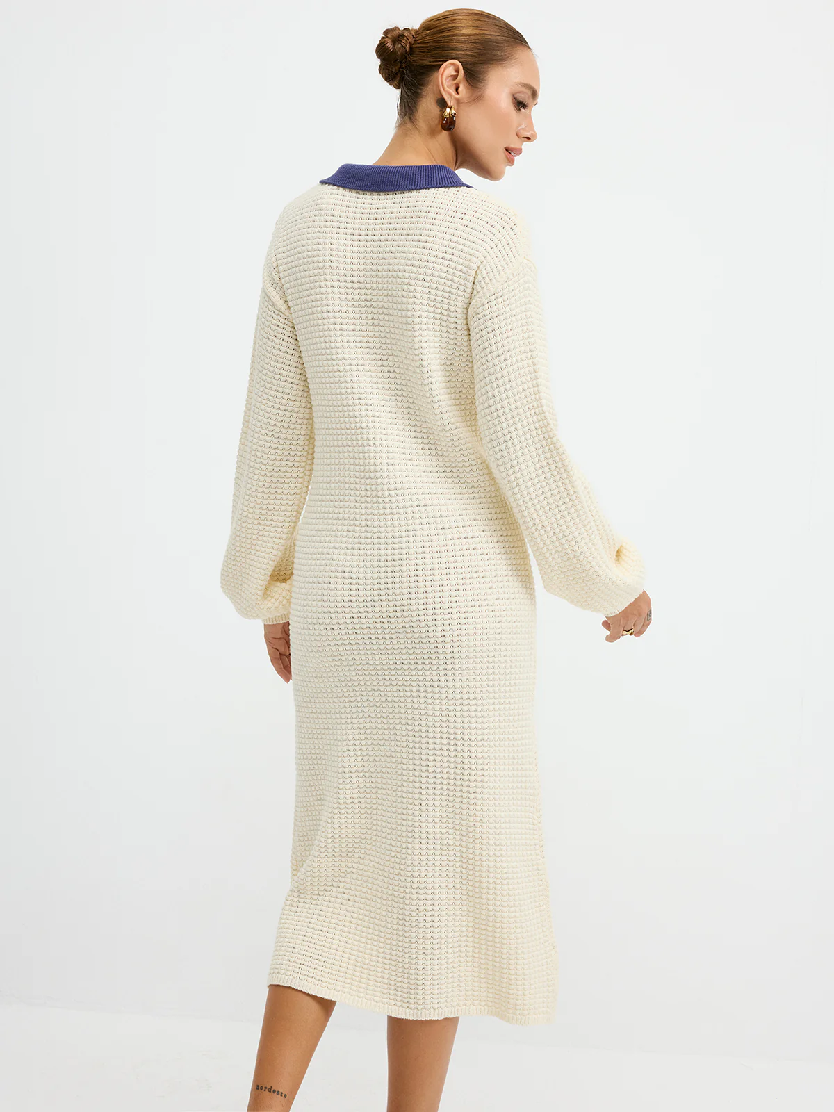 Contrast Collar Waffle-Knit Maxi Dress - Image 4