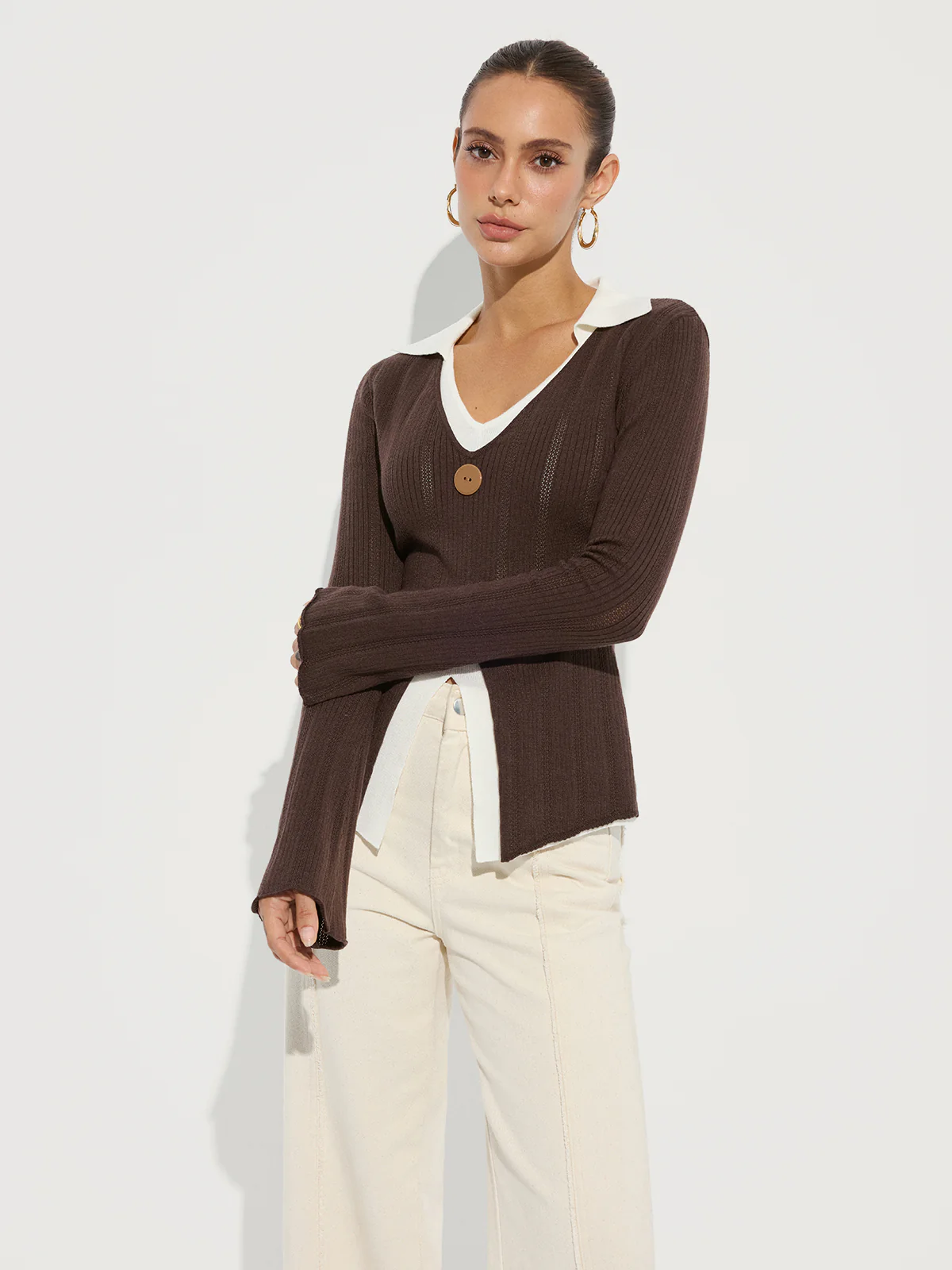 Contrast Collar Wool-Blend Knit Top - Image 2