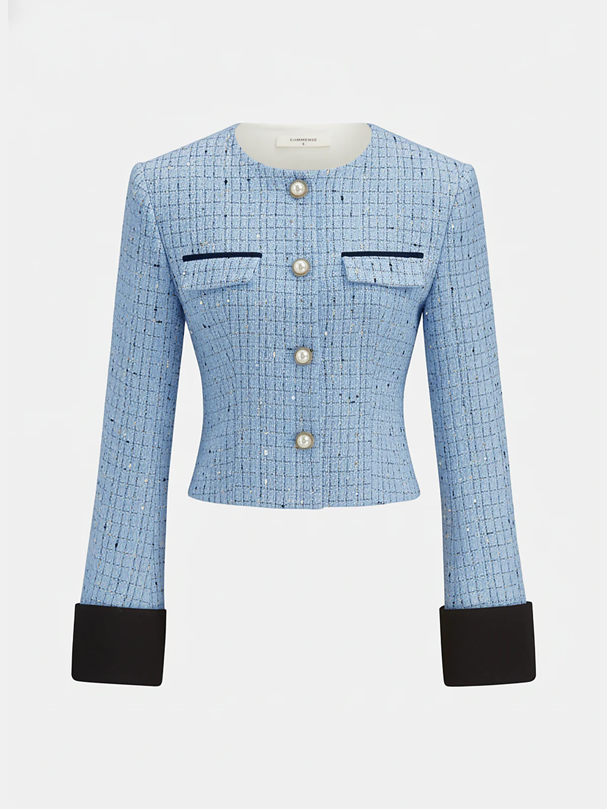 Contrast Cuff Pearl Button Tweed Jacket - Image 6