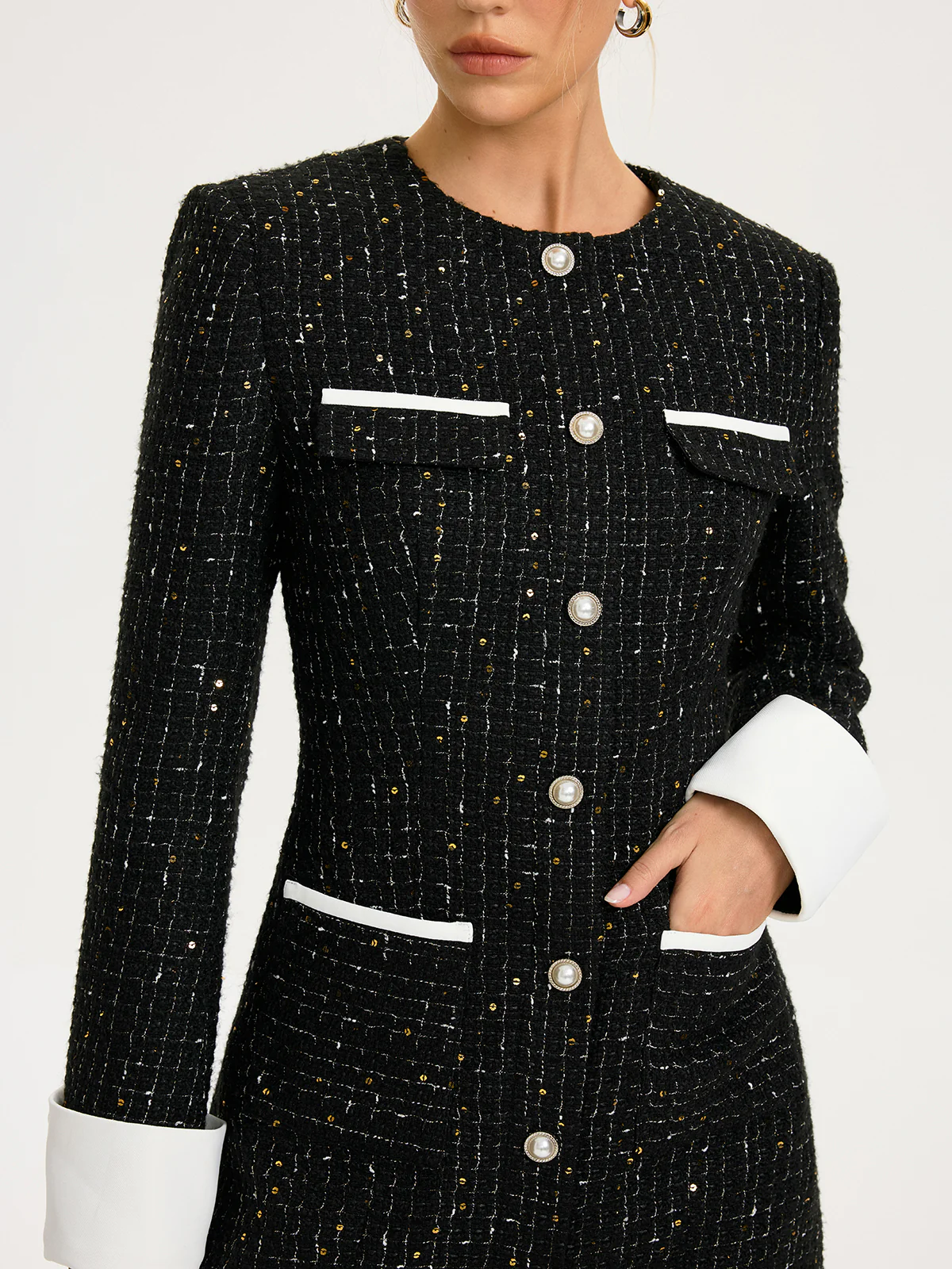 Contrast Cuff Tweed Mini Dress - Image 5