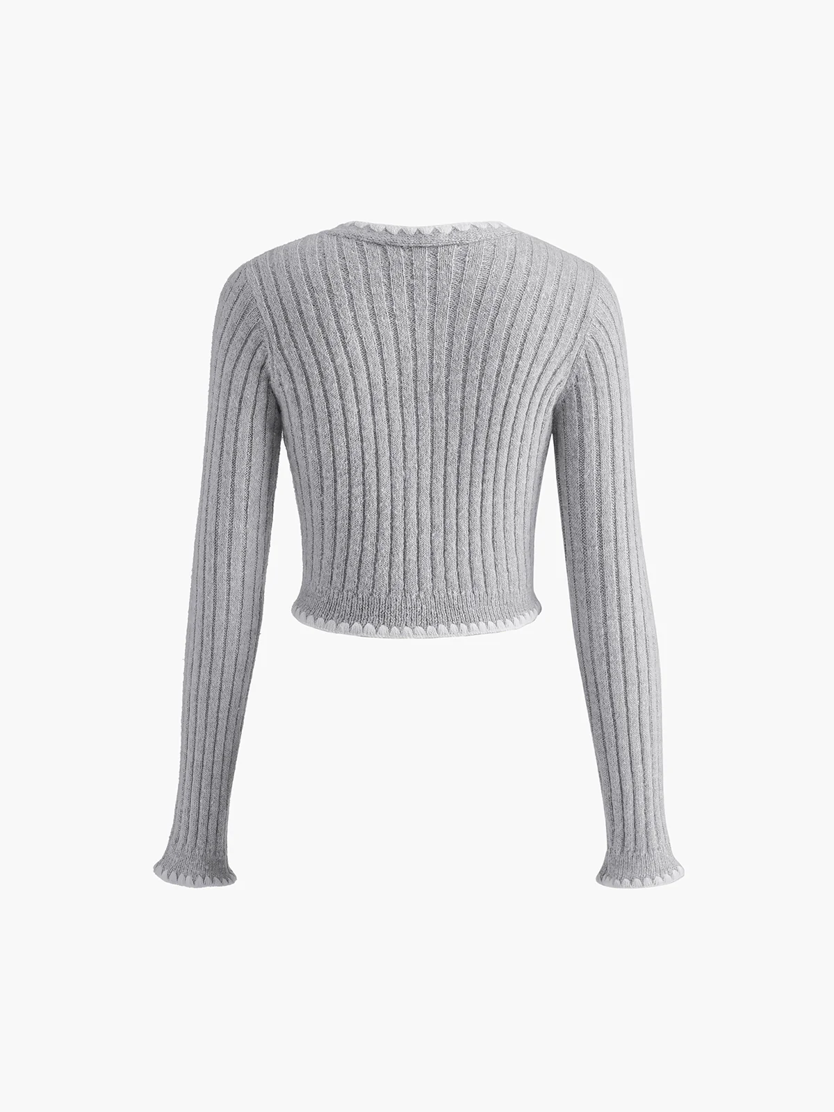 Contrast Embroidered Trim Button Cardigan - Image 3