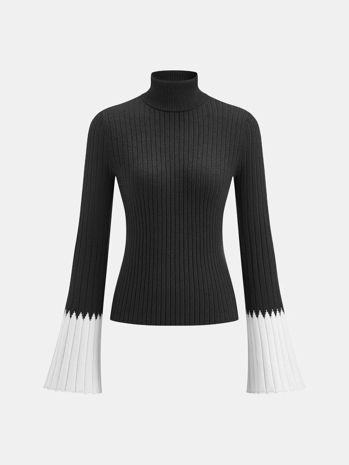 Contrast Flared Cuff Turtleneck Sweater - Image 12