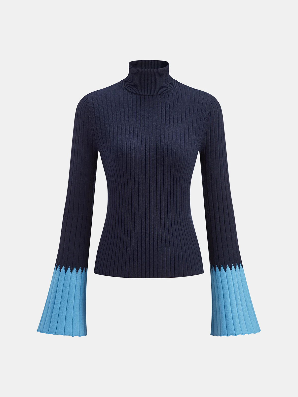 Contrast Flared Cuff Turtleneck Sweater - Image 3