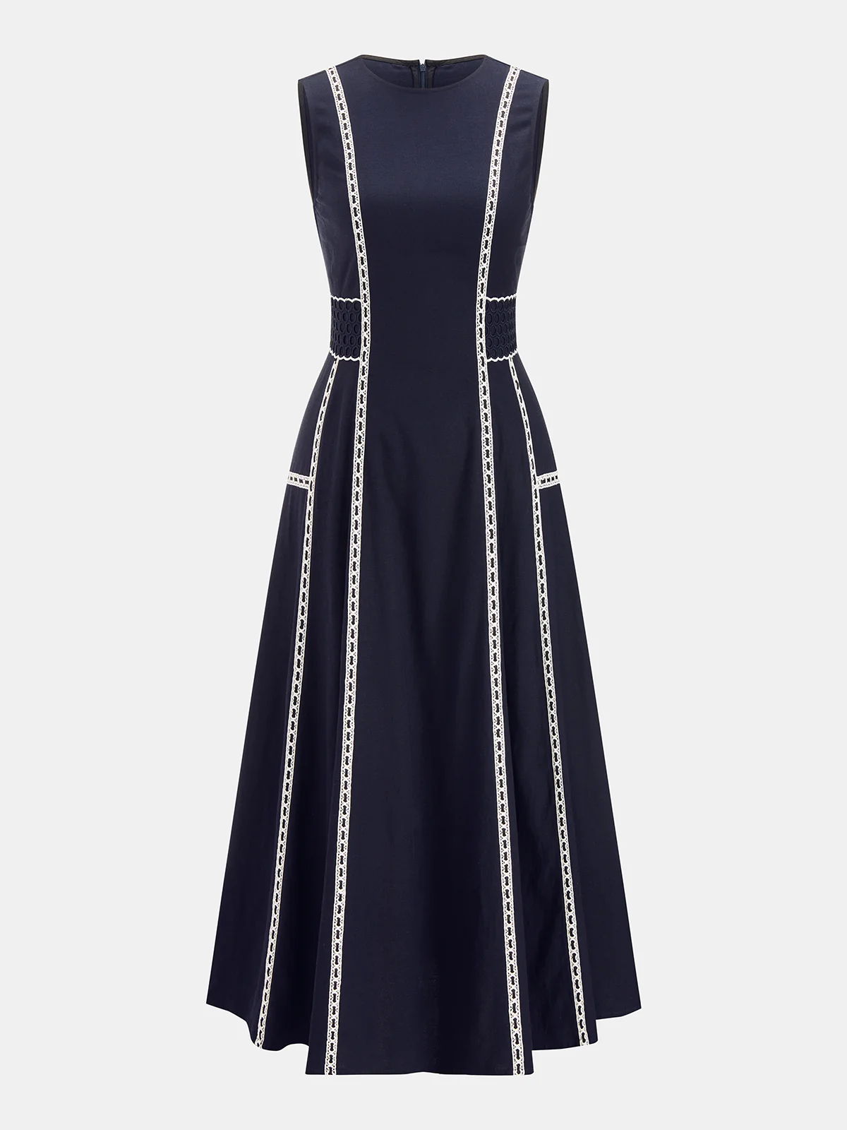 Contrast Lace Trim Sleeveless Midi Dress