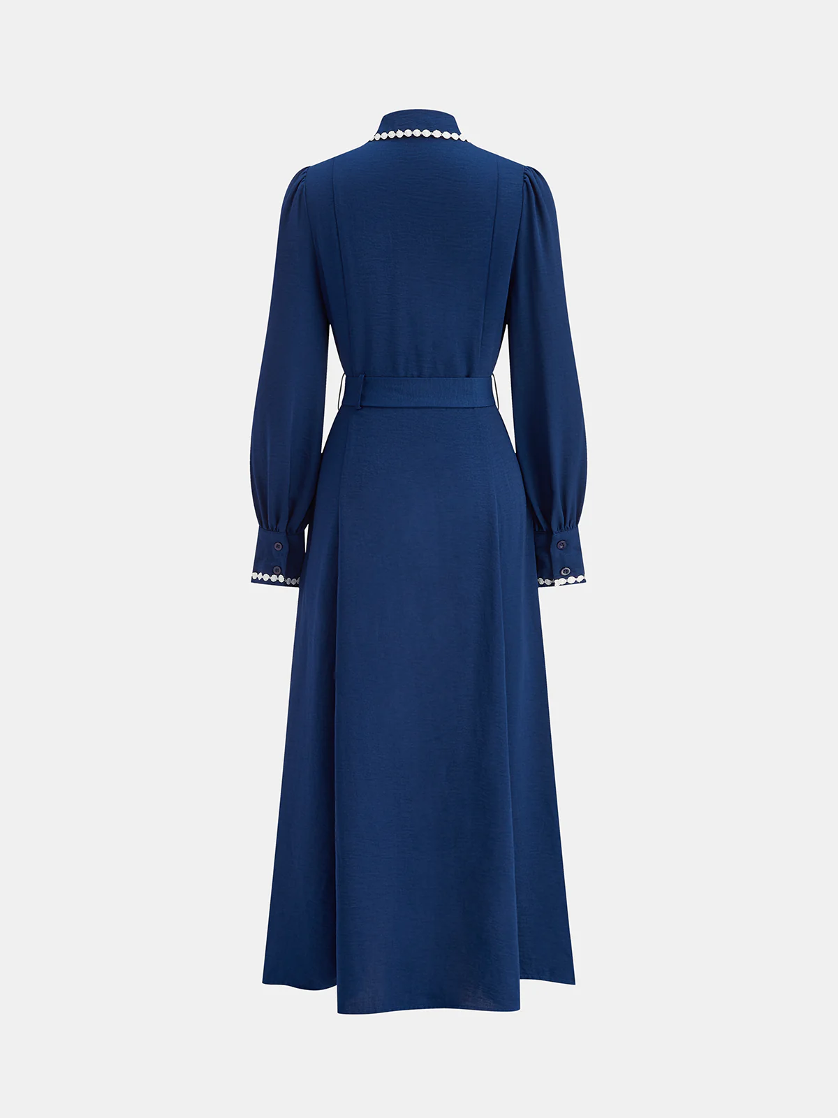 Contrast Lace-Trimmed Belted Shirt Dress - Image 4