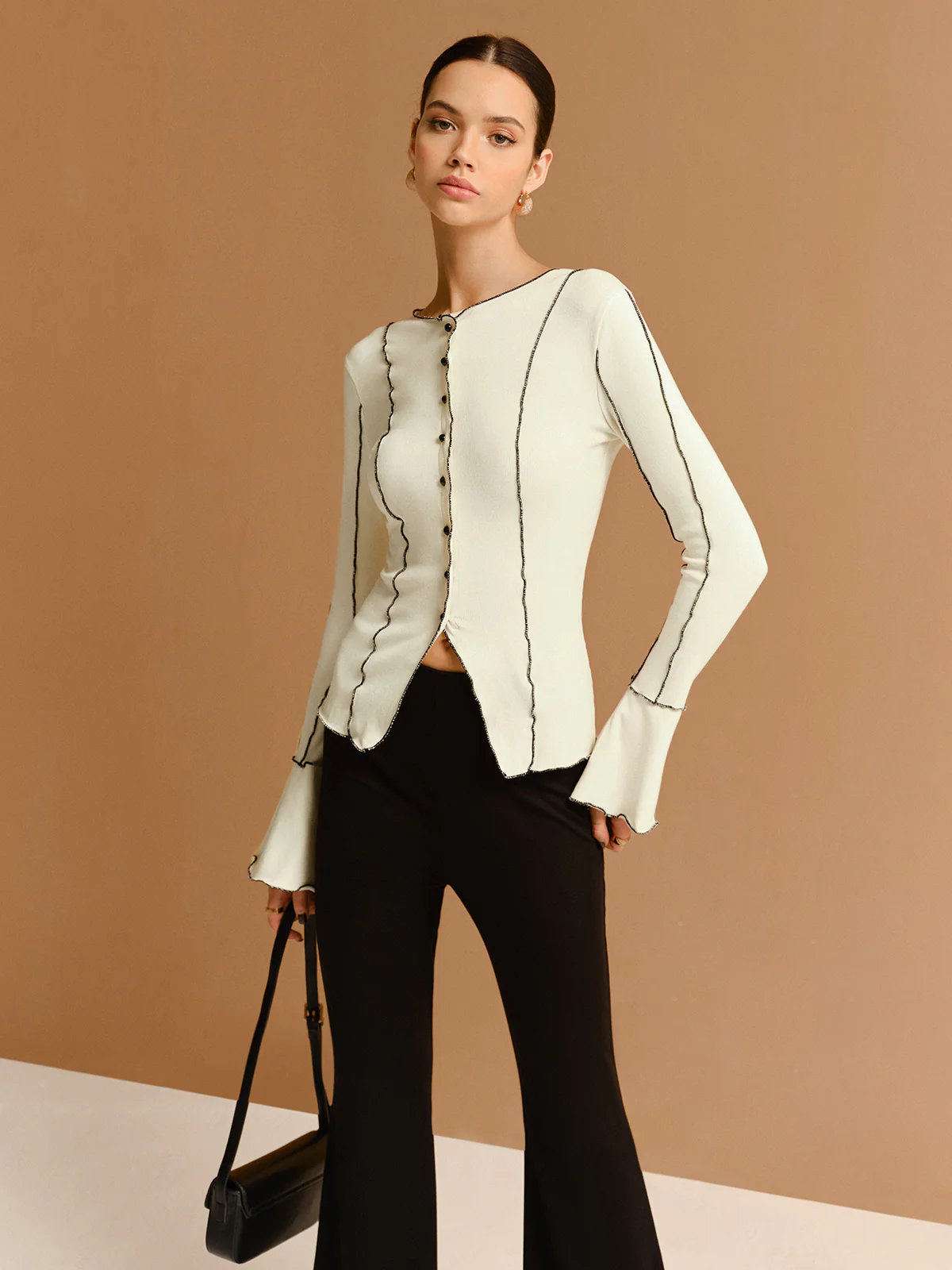 Contrast Lettuce Trim Button Slit Top - Image 2