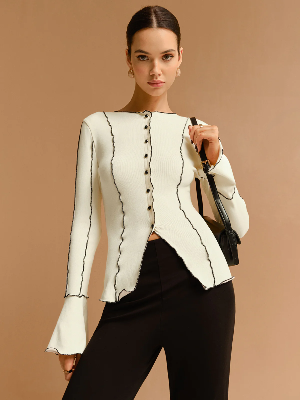 Contrast Lettuce Trim Button Slit Top - Image 3