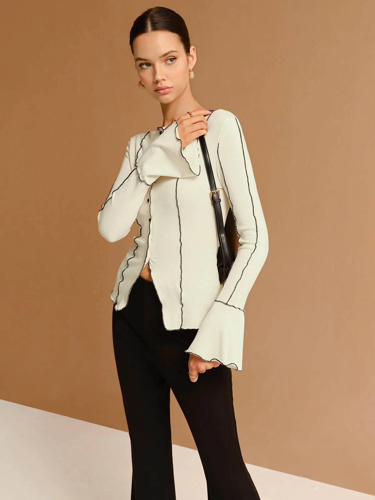 Contrast Lettuce Trim Button Slit Top - Image 4