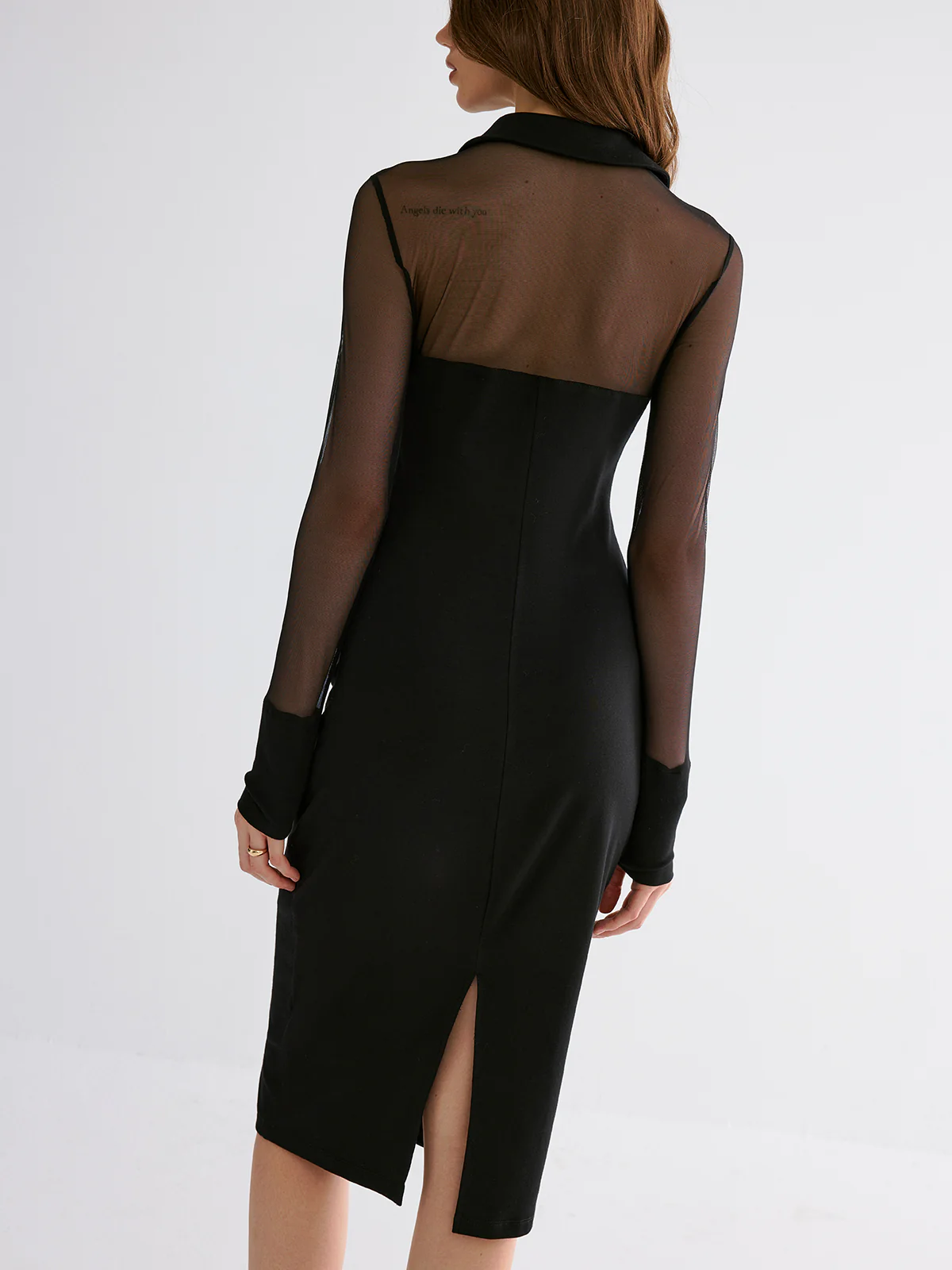 Contrast Mesh Collared Midi Dress - Image 6