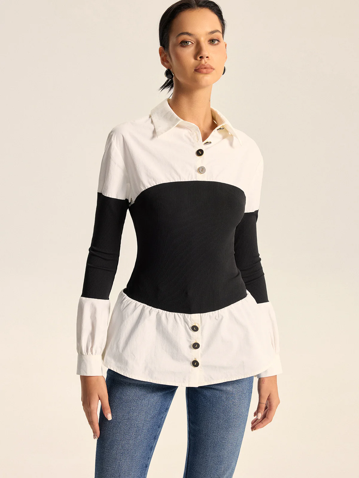 Contrast Panel Button Shirt - Image 3