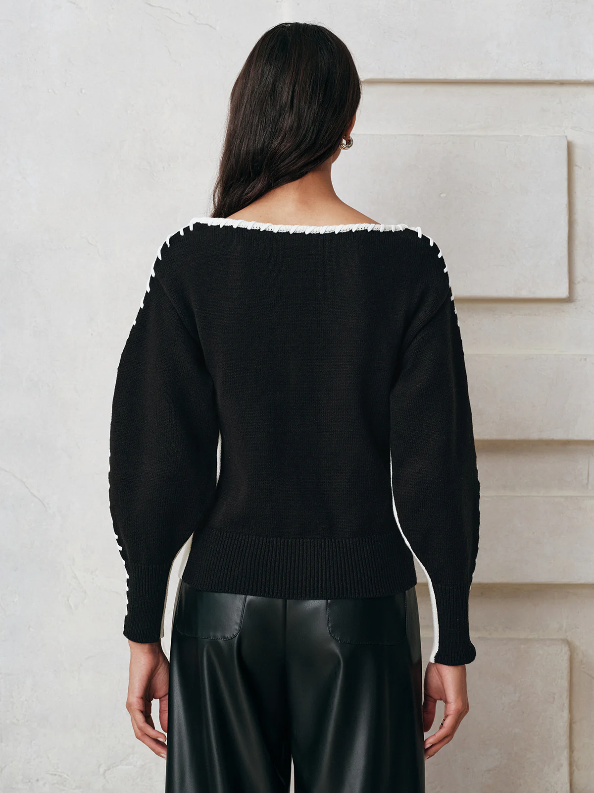 Contrast-Panel Stitch-Trim Knit Top - Image 6