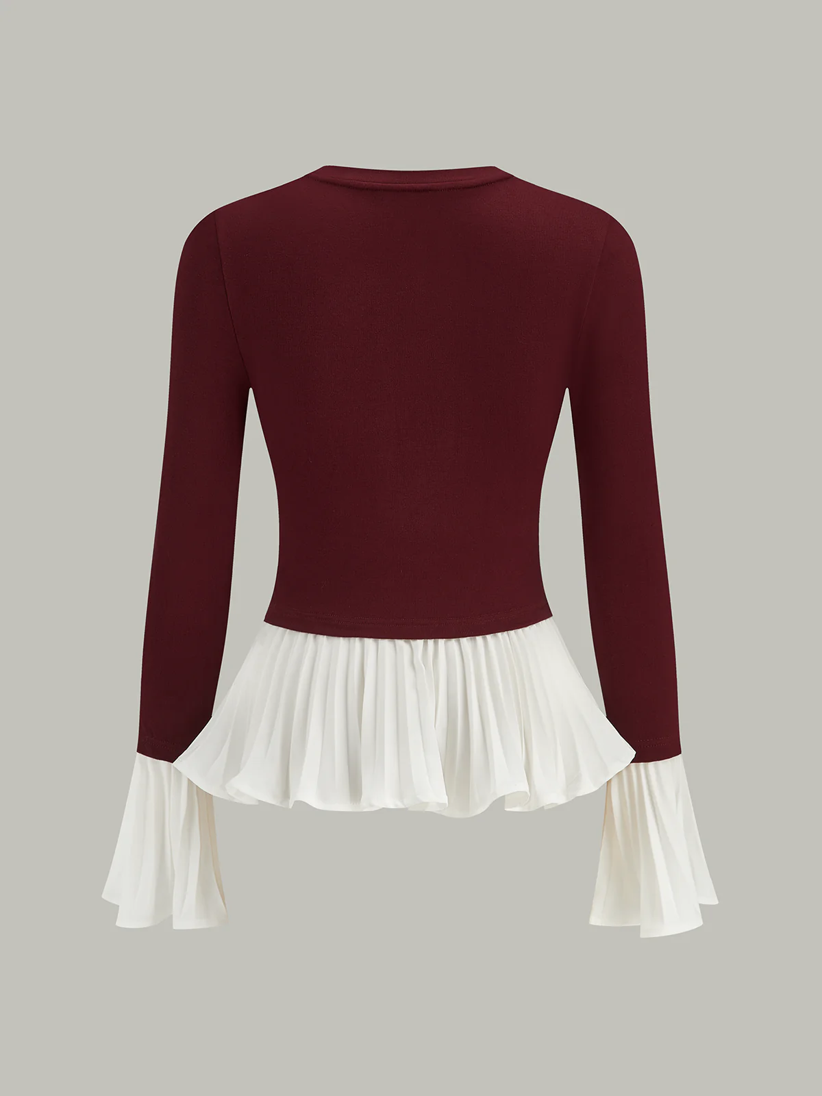 Contrast-Paneled Pleated Peplum T-Shirt - Image 2