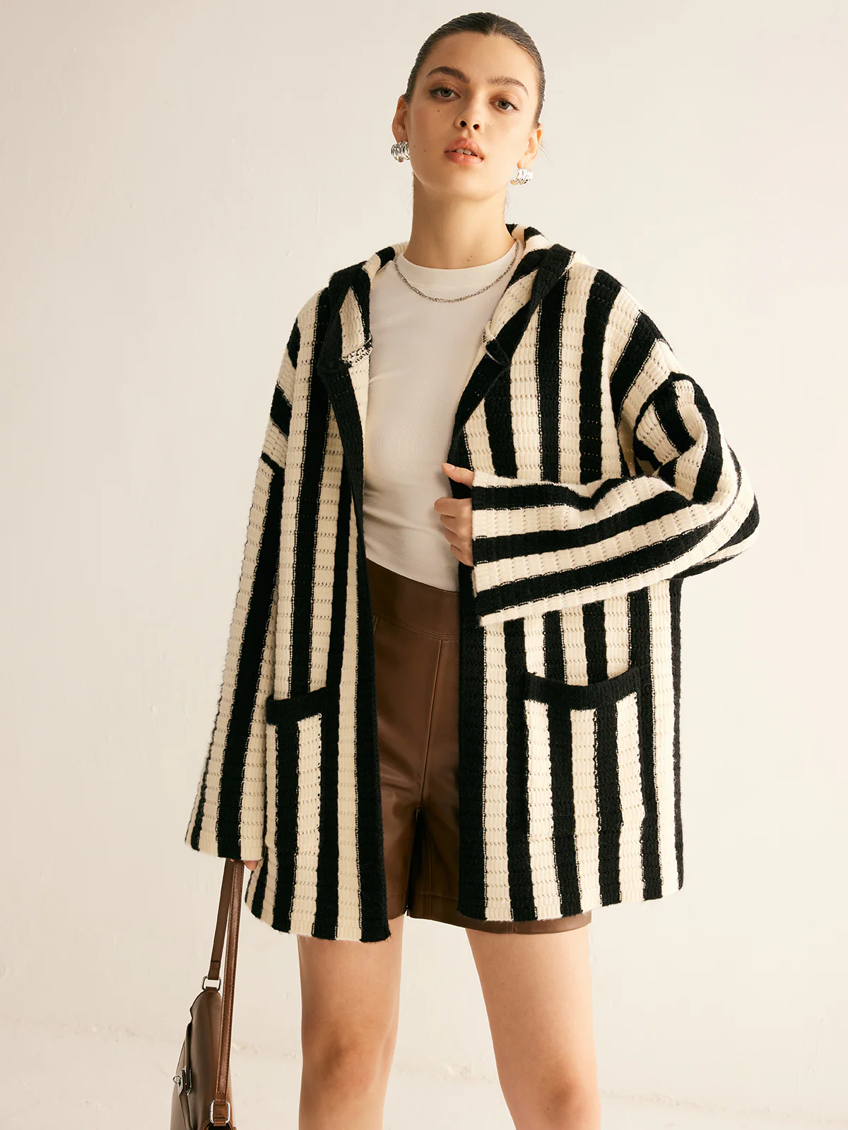 Contrast Pinstripe Hooded Cardigan - Image 5