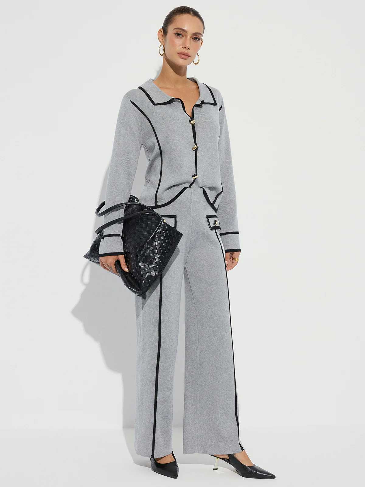 Contrast Piping Cotton Knit Co-ord Set