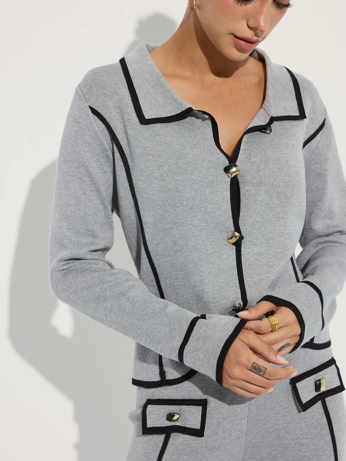 Contrast Piping Cotton Knit Co-ord Set - Image 2
