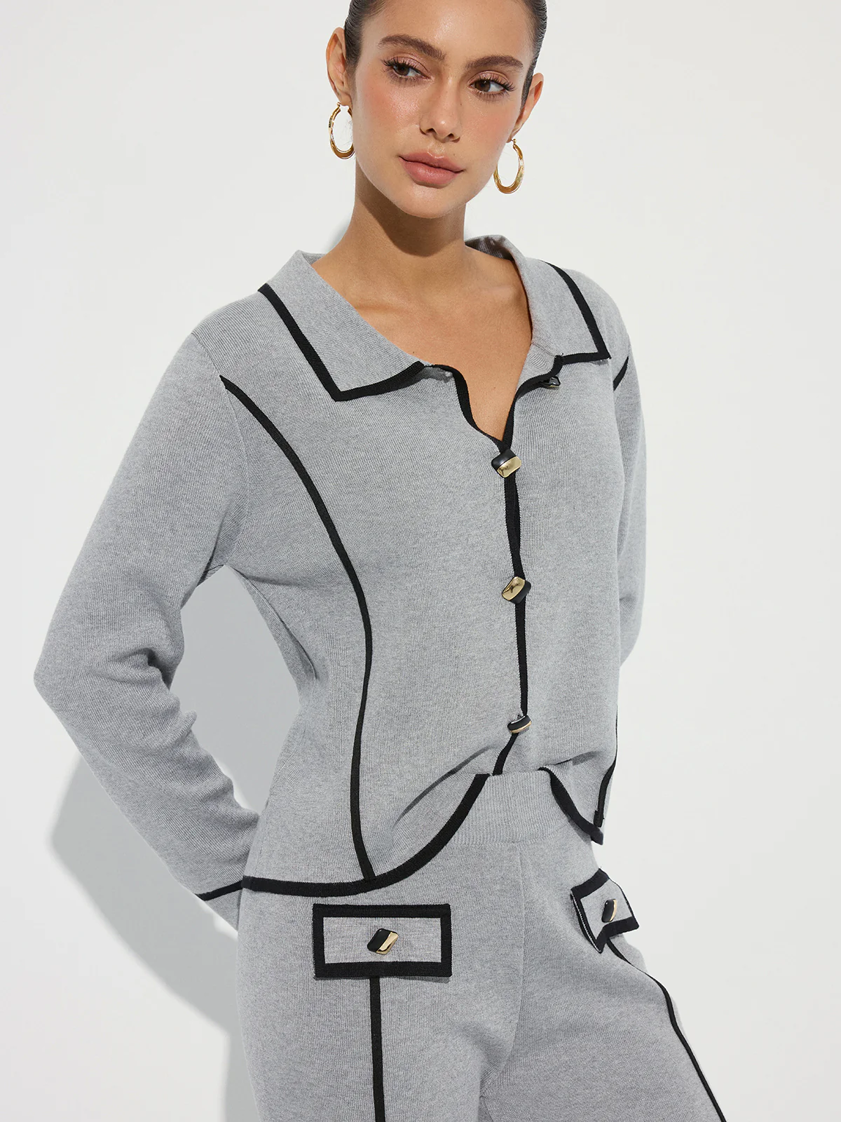 Contrast Piping Cotton Knit Co-ord Set - Image 3