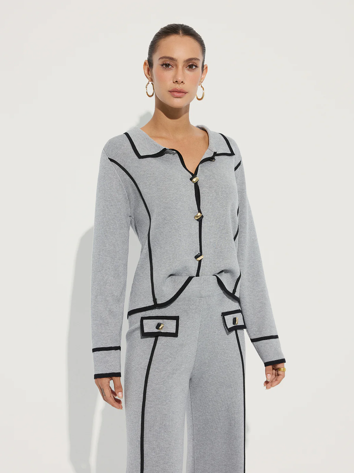 Contrast Piping Cotton Knit Co-ord Set - Image 5