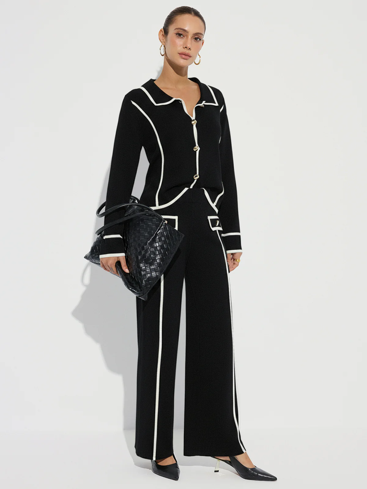 Contrast Piping Cotton Knit Co-ord Set - Image 7
