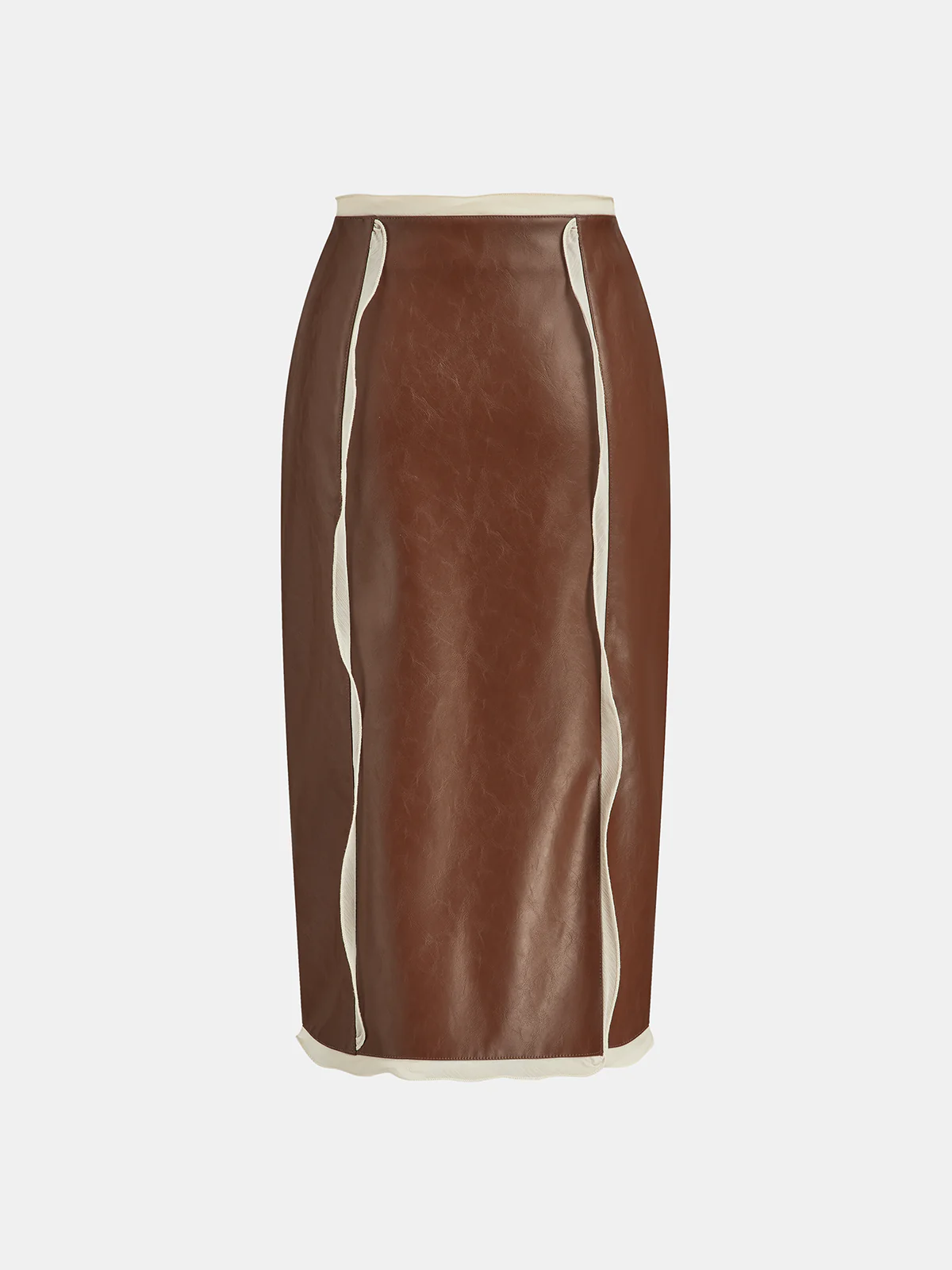 Contrast Piping Faux Leather Midi Skirt - Image 2