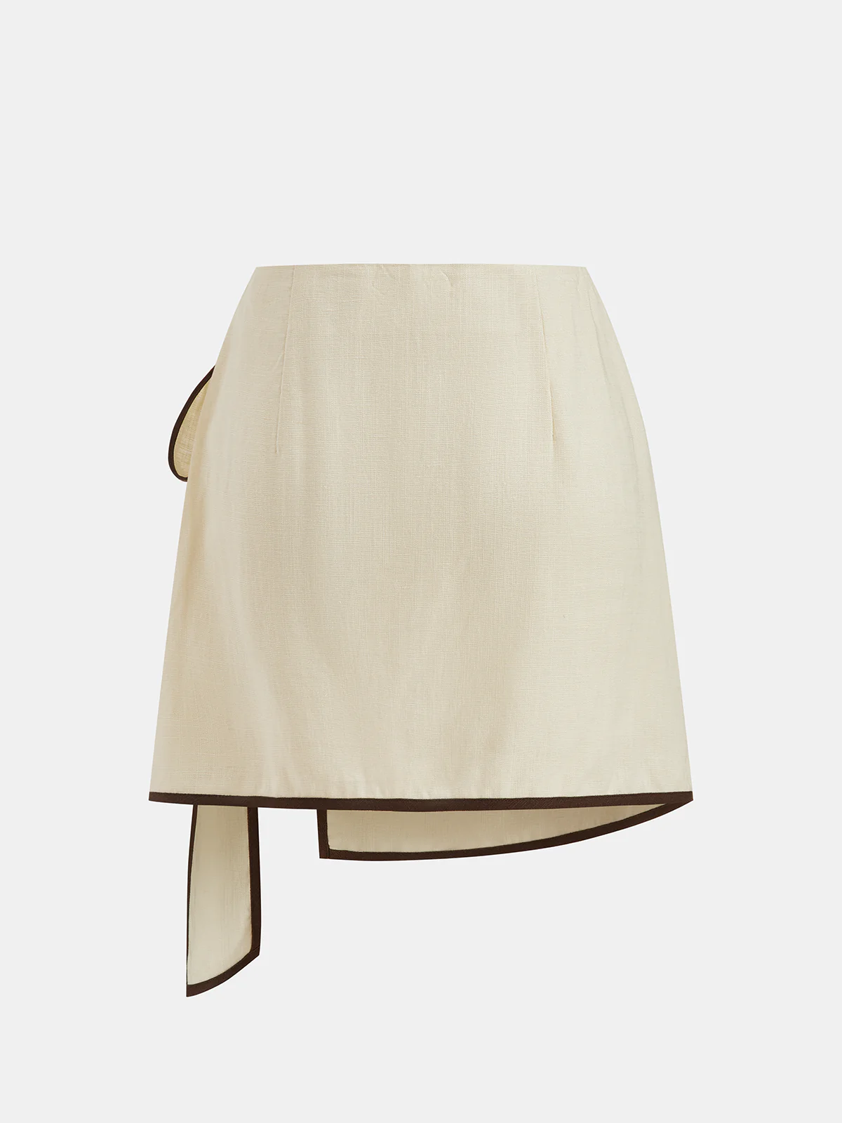 Contrast Piping Linen-Blend Wrap Mini Skirt - Image 2