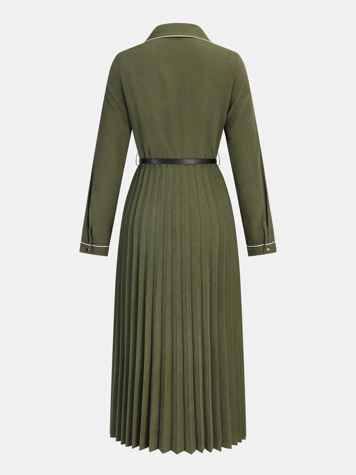 Contrast Piping Pleated Shirt Dress - Image 2