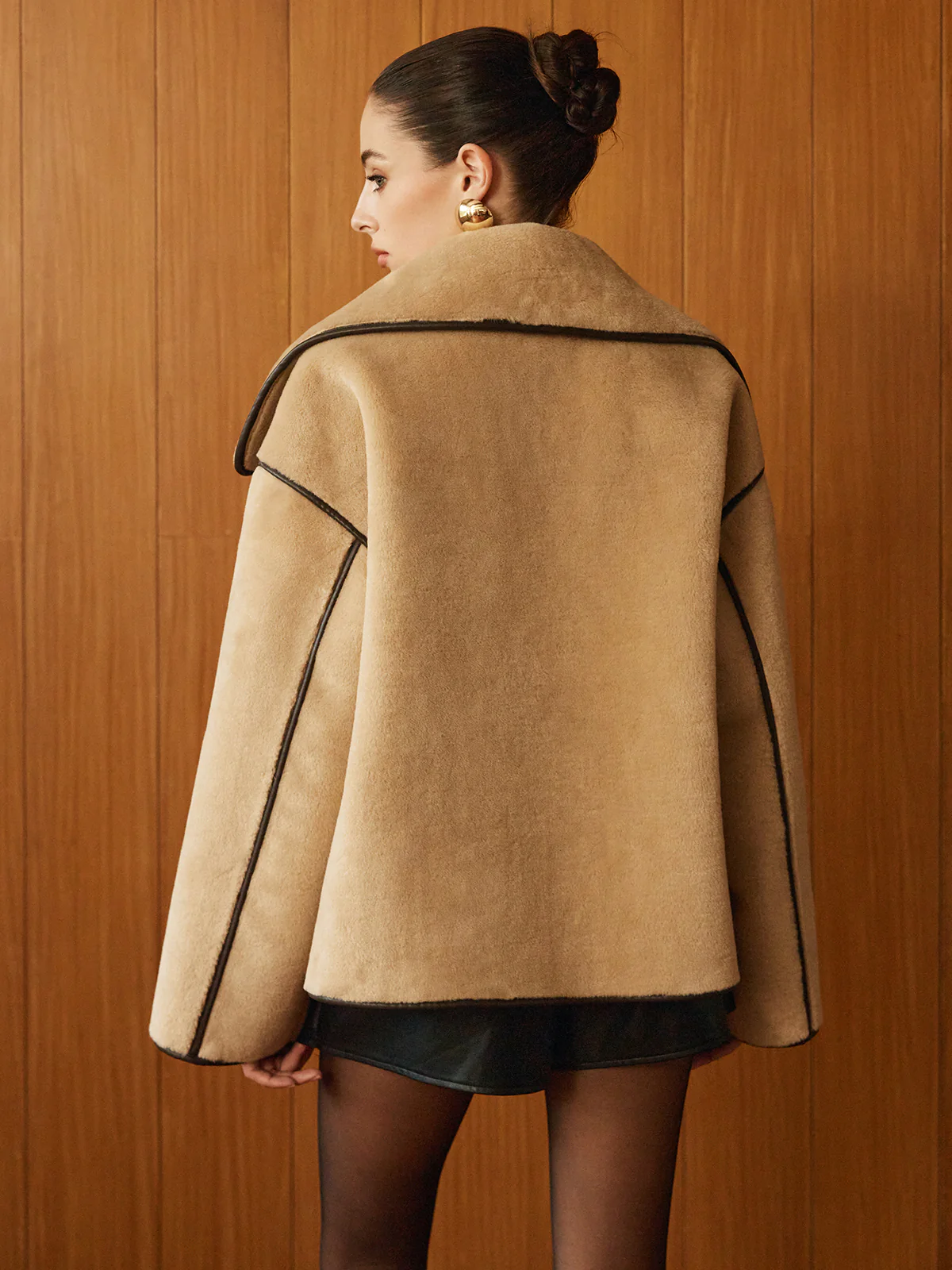 Contrast Piping Shift Minky Coat - Image 2
