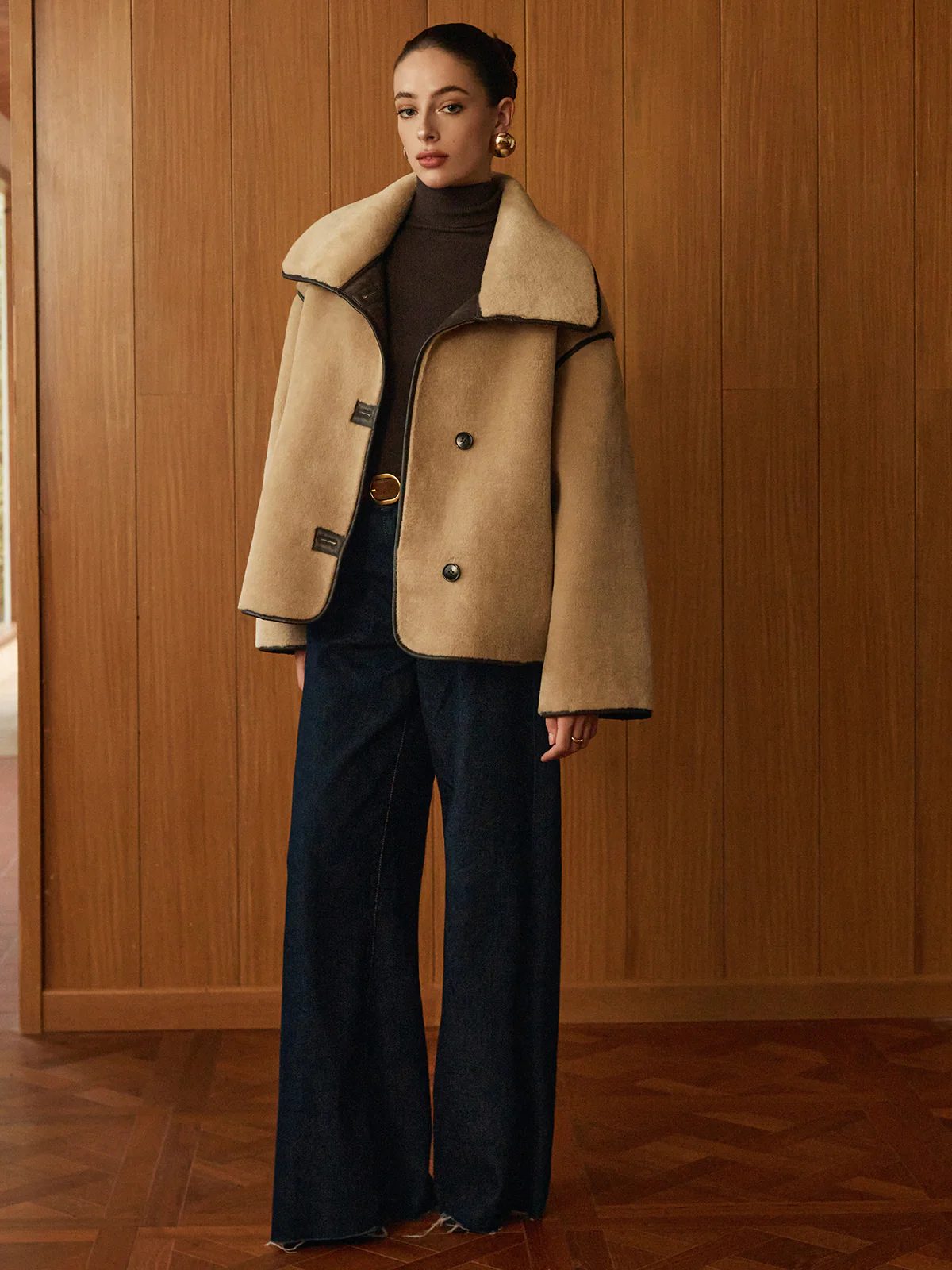 Contrast Piping Shift Minky Coat - Image 5