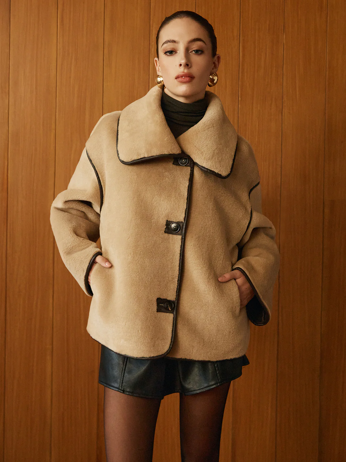 Contrast Piping Shift Minky Coat - Image 6