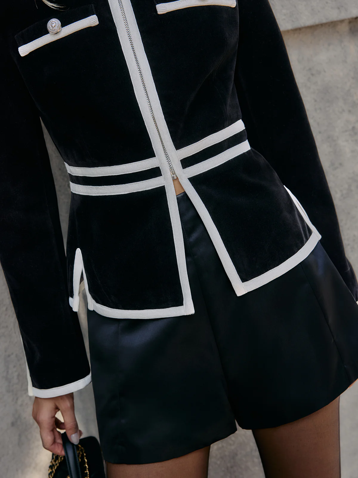Contrast Piping Zip-Front Blazer - Image 5