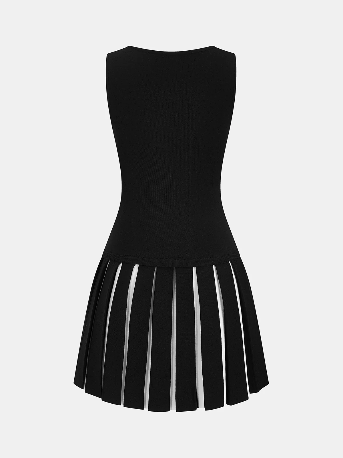 Contrast Pleated Knit Sleeveless Dress - Image 2